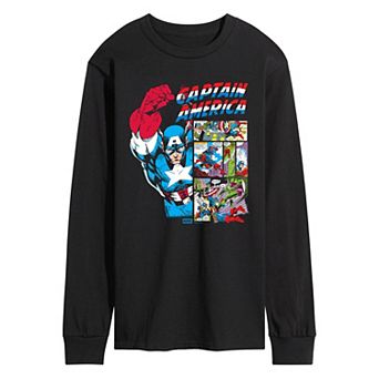 Men's Marvel Captain America Comic Panels Long Sleeve Graphic Tee