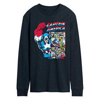 Men's Marvel Captain America Comic Panels Long Sleeve Graphic Tee