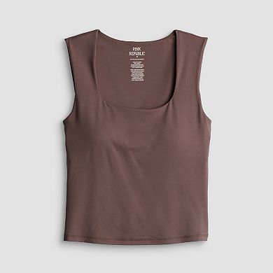 Juniors' Pink Republic Square Neck Built-In Bra Cups Tank Top