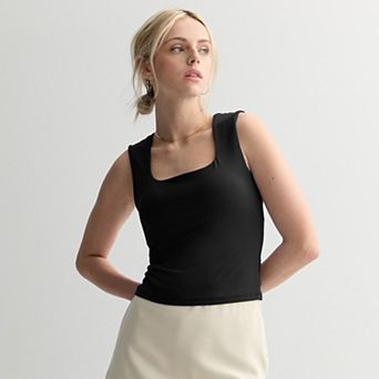 Juniors' Pink Republic Square Neck Built-In Bra Cups Tank Top