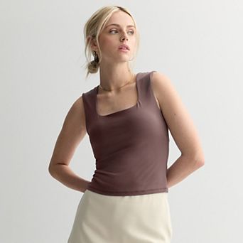 Juniors' Pink Republic Square Neck Built-In Bra Cups Tank Top