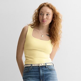 Juniors' Pink Republic Square Neck Built-In Bra Cups Tank Top