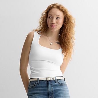 Juniors' Pink Republic Square Neck Built-In Bra Cups Tank Top