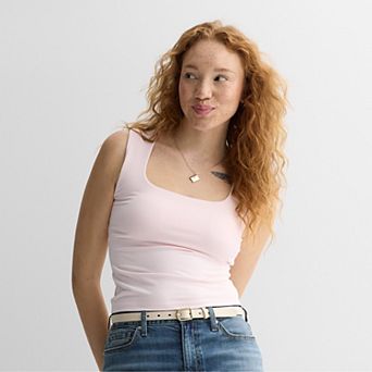 Juniors' Pink Republic Square Neck Built-In Bra Cups Tank Top