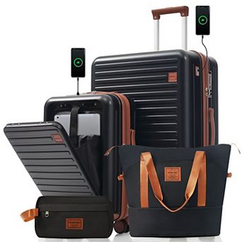 Merax 4 pc Luggage Set: 20 in Front-Opening Carry-On (Laptop Access), 28 in Checked Suitcase