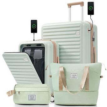 Merax 4 pc Luggage Set: 20 in Front-Opening Carry-On (Laptop Access), 28 in Checked Suitcase