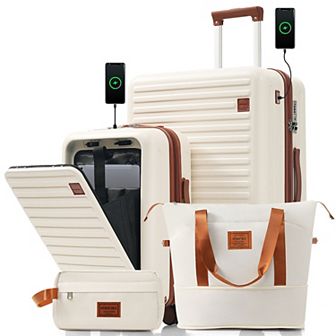 Merax 4 pc Luggage Set: 20 in Front-Opening Carry-On (Laptop Access), 28 in Checked Suitcase