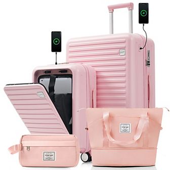 Merax 4 pc Luggage Set: 20 in Front-Opening Carry-On (Laptop Access), 28 in Checked Suitcase