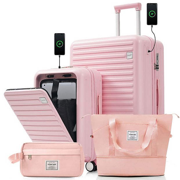 mite くすみピンク新品未使用セットアップ Merax 4-Piece Luggage Set: 20in Front-Opening Carry-On (Laptop