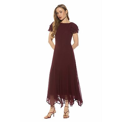 Women's ALEXIA ADMOR Ruffle Sleeve Asymmetrical Hem Midi Dress