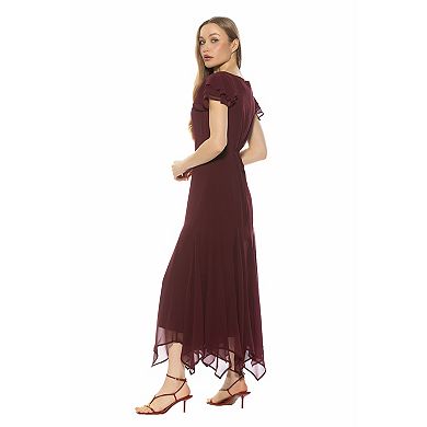 Women's ALEXIA ADMOR Ruffle Sleeve Asymmetrical Hem Midi Dress