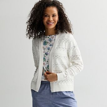 Women's Croft & Barrow® Pointelle Open-Front Cardigan