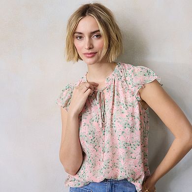 Petite LC Lauren Conrad Ruffle V-Neck Shell Top with Trim