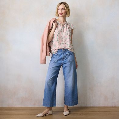 Petite LC Lauren Conrad Ruffle V-Neck Shell Top with Trim