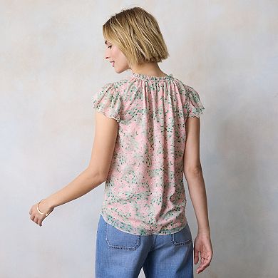 Petite LC Lauren Conrad Ruffle V-Neck Shell Top with Trim