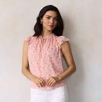 Petite LC Lauren Conrad Ruffle V-Neck Shell Top with Trim