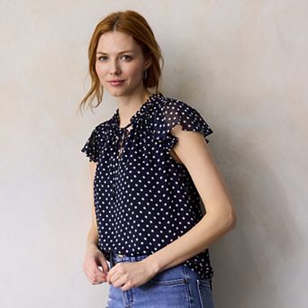 Petite LC Lauren Conrad Ruffle V-Neck Shell Top with Trim