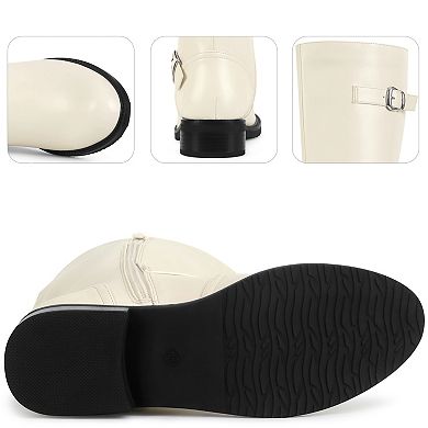 Knee High Boots Side Zipper Chunky Low Heel Buckles Riding Boots for Women