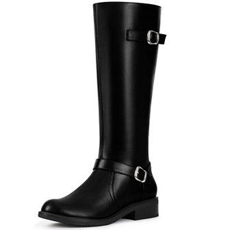 Knee High Boots Side Zipper Chunky Low Heel Buckles Riding Boots for Women