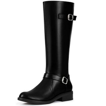 Knee High Boots Side Zipper Chunky Low Heel Buckles Riding Boots for Women