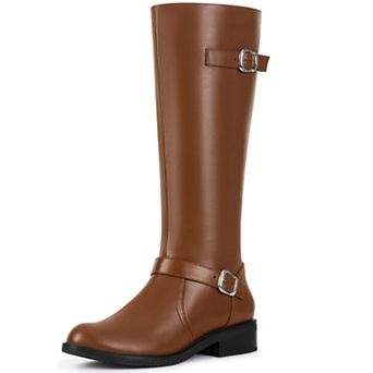 Knee High Boots Side Zipper Chunky Low Heel Buckles Riding Boots for Women