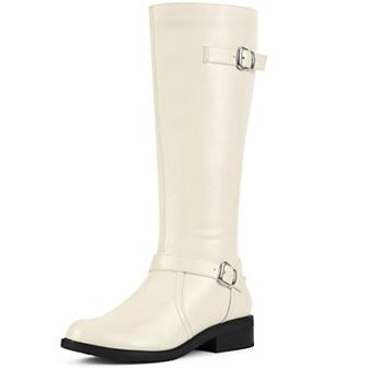 Knee High Boots Side Zipper Chunky Low Heel Buckles Riding Boots for Women