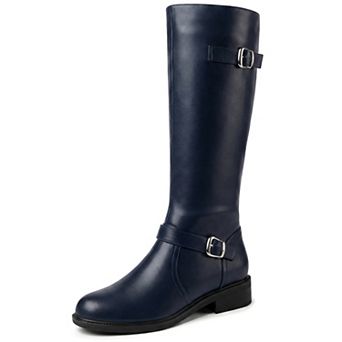 Knee High Boots Side Zipper Chunky Low Heel Buckles Riding Boots for Women