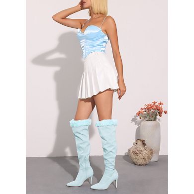 Faux Fur High Heels Boot Pointed Toe Fluffy Over the Knee High Boots for Women
