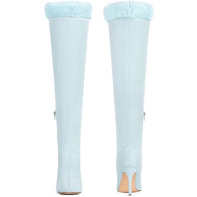 Faux Fur High Heels Boot Pointed Toe Fluffy Over the Knee High Boots for Women
