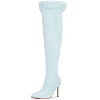 Faux Fur High Heels Boot Pointed Toe Fluffy Over the Knee High Boots for Women