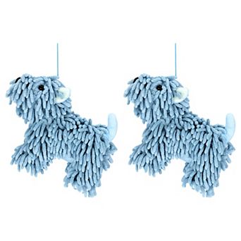 2 pc Chenille Towels Dog Shape, Cute Cartoon Absorbent Decorative Fuzzy Ball Hanging Towel 8"x10"