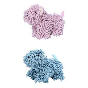 2 pc Chenille Towels Dog Shape, Cute Cartoon Absorbent Decorative Fuzzy Ball Hanging Towel 8"x10"