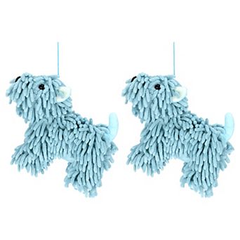2 pc Chenille Towels Dog Shape, Cute Cartoon Absorbent Decorative Fuzzy Ball Hanging Towel 8"x10"