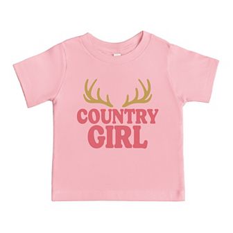 Country Girl Antlers Puff Print - Toddler Short Sleeve Graphic T-Shirt