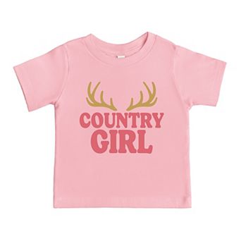 Country Girl Antlers Puff Print - Toddler Short Sleeve Graphic T-Shirt