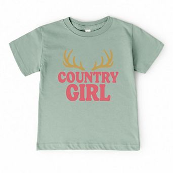 Country Girl Antlers Puff Print - Toddler Short Sleeve Graphic T-Shirt