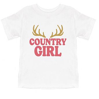 Country Girl Antlers Puff Print - Toddler Short Sleeve Graphic T-Shirt