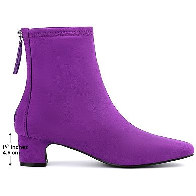 Women's Square Toe Back Zip Chunky Low Heels Ankle Booties