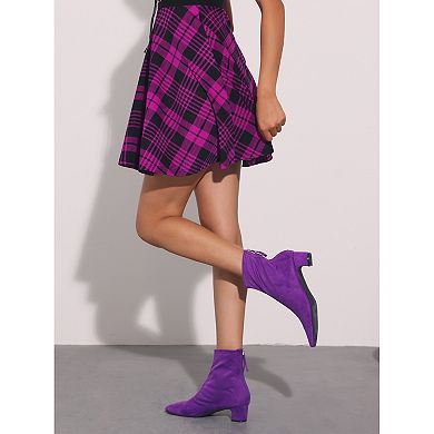 Women's Square Toe Back Zip Chunky Low Heels Ankle Booties