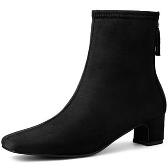 Women's Square Toe Back Zip Chunky Low Heels Ankle Booties