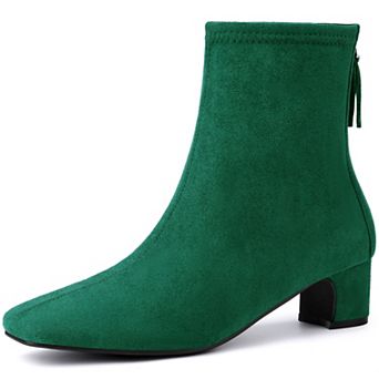 Women's Square Toe Back Zip Chunky Low Heels Ankle Booties