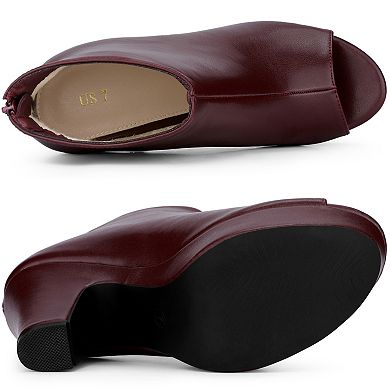 Women's Peep Toe Platform Back Zip Chunky Heel Ankle Boots