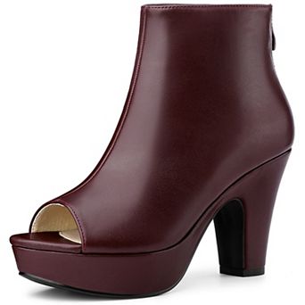 Women's Peep Toe Platform Back Zip Chunky Heel Ankle Boots