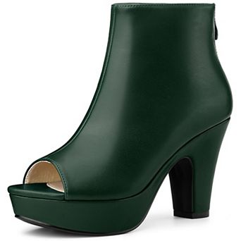 Women's Peep Toe Platform Back Zip Chunky Heel Ankle Boots