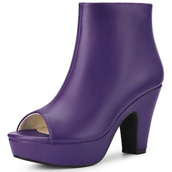 Women's Peep Toe Platform Back Zip Chunky Heel Ankle Boots