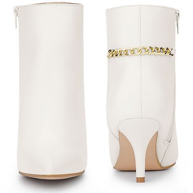 Gold Chain Pointed Toe Stiletto Heels Ankle Boots for Women