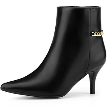 Gold Chain Pointed Toe Stiletto Heels Ankle Boots for Women