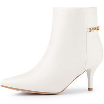 Gold Chain Pointed Toe Stiletto Heels Ankle Boots for Women