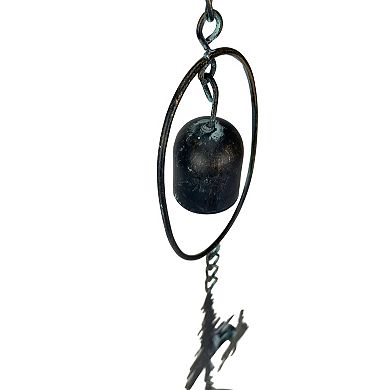 70" Metal Rain Chain - Forest Trees & Zen Bells, Aged Verdigris, 3.25" Diameter