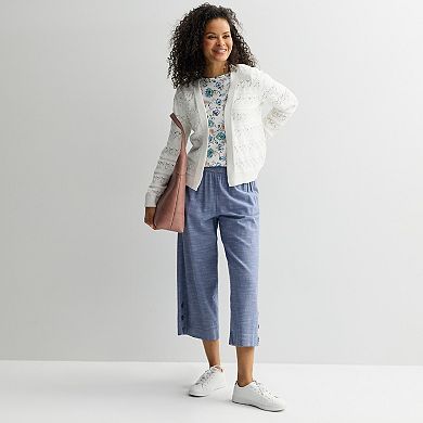 Petite Croft & Barrow® Pointelle Open-Front Cardigan